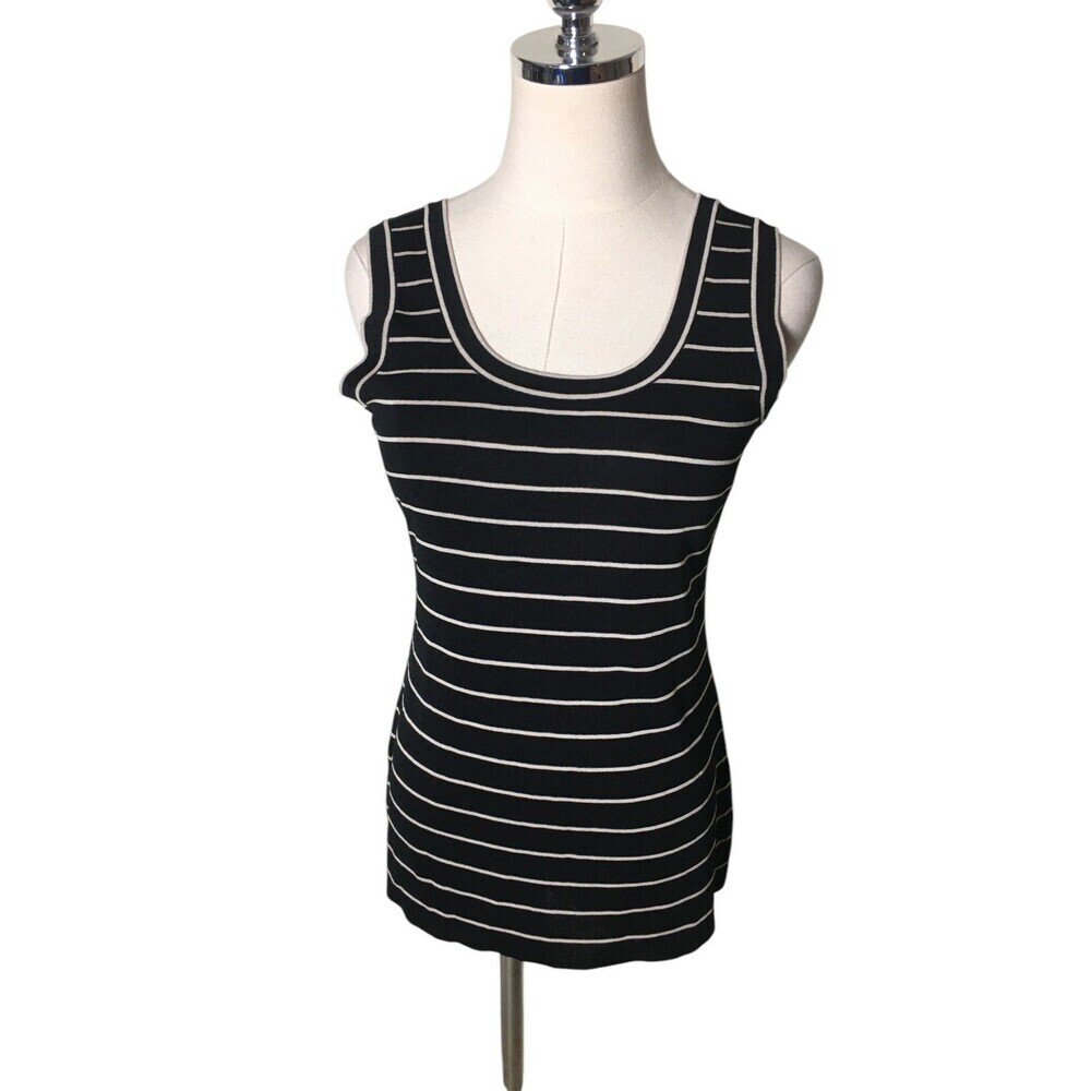 Exclusively Misook Tank Top Women's Size XS Black White Striped